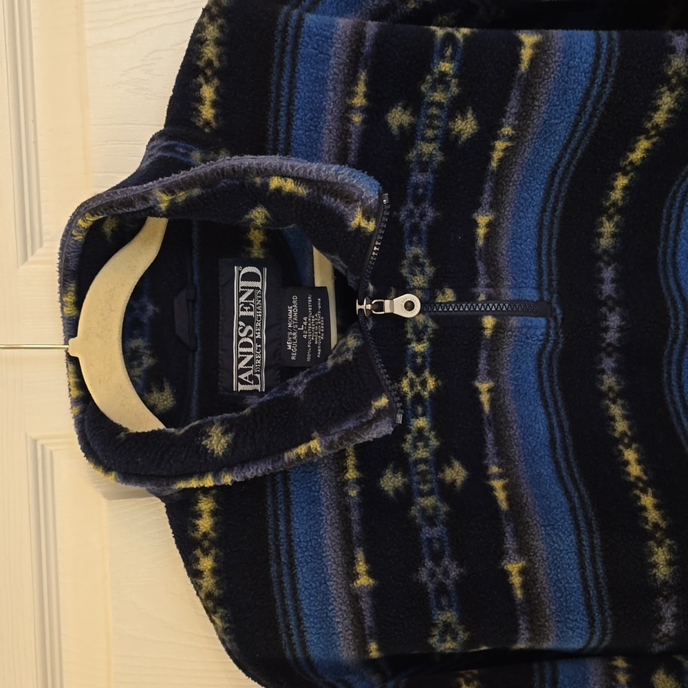 Lands' End Men's Pull over 1/4 Zip Polartech Sweater Print Blue Green Size Large - Picture 3 of 16